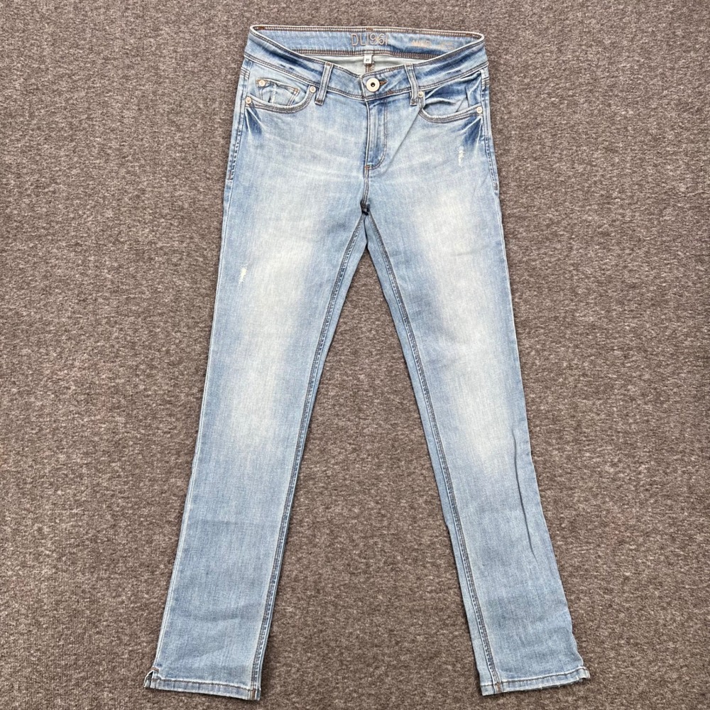 DL1961 Angel Mid Rise Skinny Ankle Jeans Light Wash Distressed Blue Womens 27